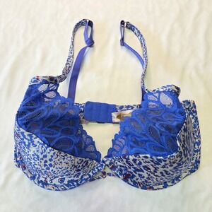 Savage X Fenty Not Sorry Half Cup w/ Lace Bra Leopard Blue 36DDD Sexy Flirty Fun
